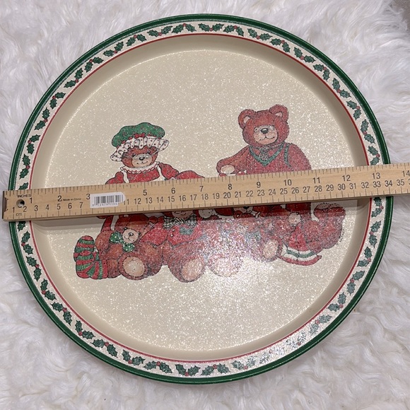Vintage 1987 Polpourri Press Metal Christmas Holiday Tray Bear Family Cute Plate - Picture 6 of 8